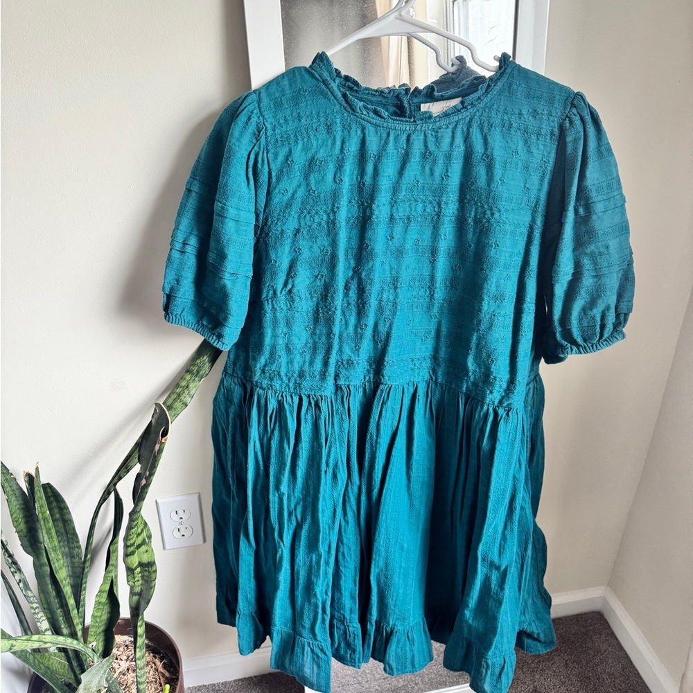 Teal Textured Short Sleeve Dress